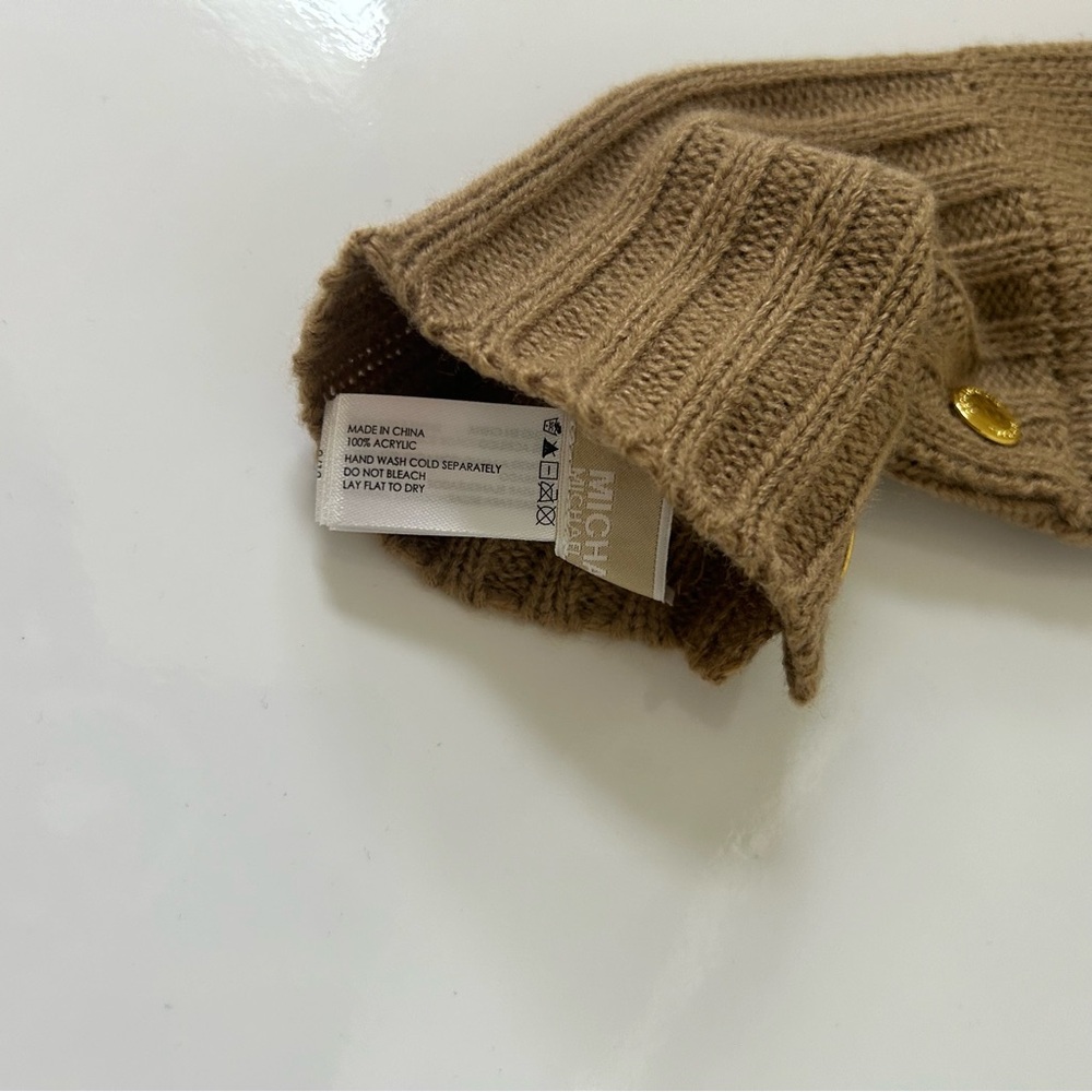 MICHAEL Michael Kors Gloves Knit Tan Camel Neutral Gold Buttons Women’s One Size - Picture 2 of 4